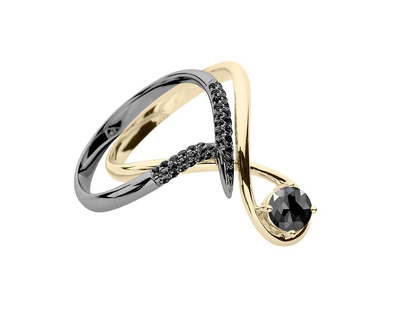 黑碧玺14k金钻石结婚戒指组合 水滴形求婚戒指 流星订婚戒指套装