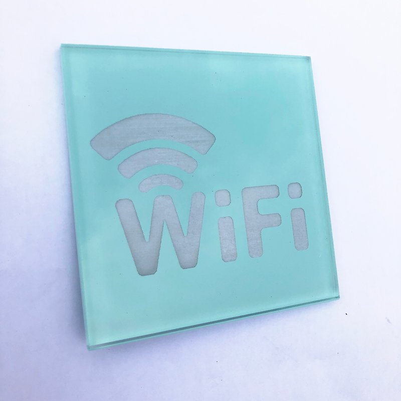 玻璃 墙贴/壁贴 绿色 - 少见别致玻璃制  WiFi标志 不锈钢公共标示牌 无在线网标示牌
