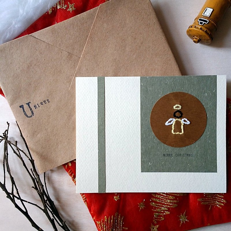 手缝图像圣诞卡(天使)(原稿) - 卡片/明信片 - 纸 多色