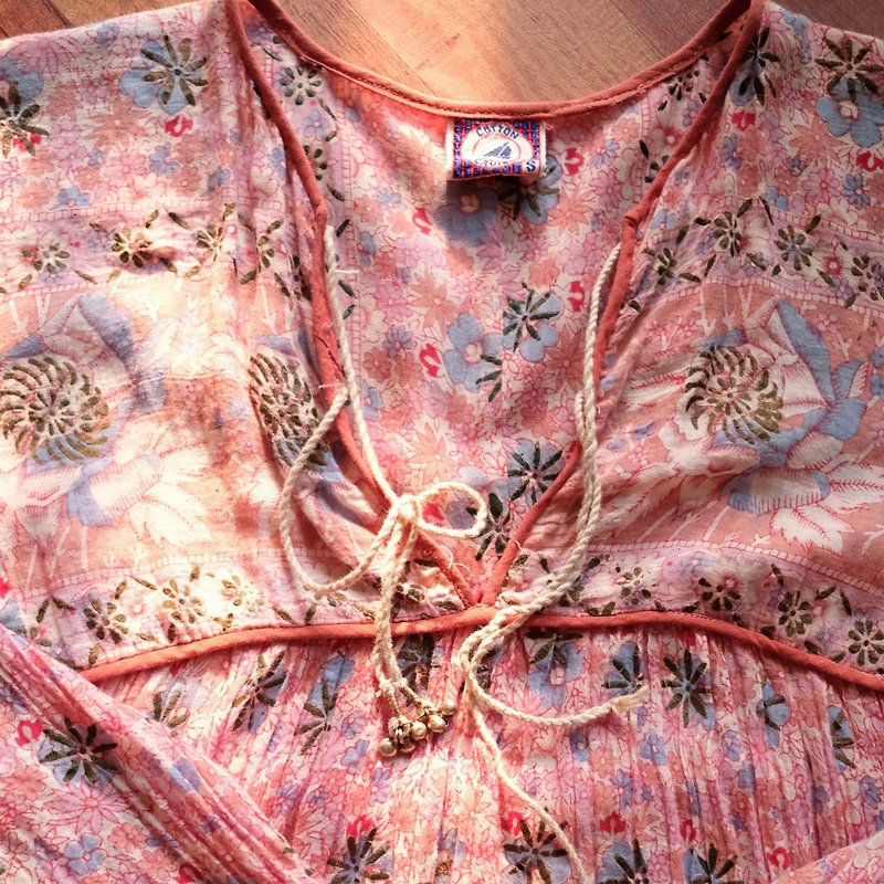 逸品 vintage 70s India dress 印度薄棉盖印洋装 温柔粉