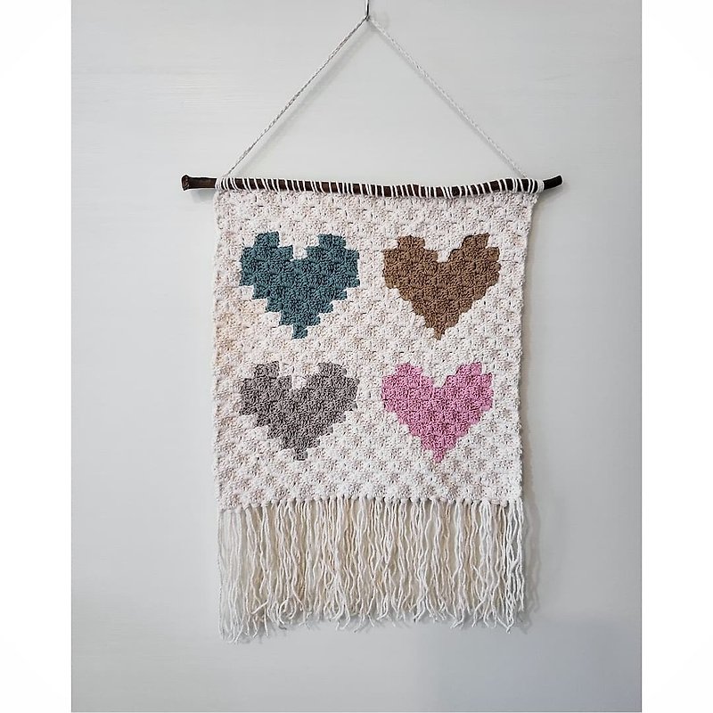爱心壁挂装饰/手工钩针编织壁挂装饰/Love crochet wallhanging - 墙贴/壁贴 - 棉．麻 