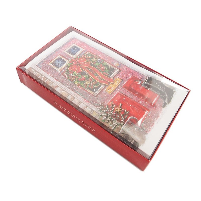 挂花圈的红色大门 耶诞盒卡10入【Ling Design-LD卡片 圣诞节系列 - 卡片/明信片 - 纸 多色