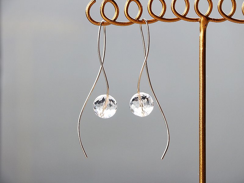 14kgf- nuance curve crystal pierced earrings 不能改耳夾 - 耳环/耳夹 - 宝石 透明