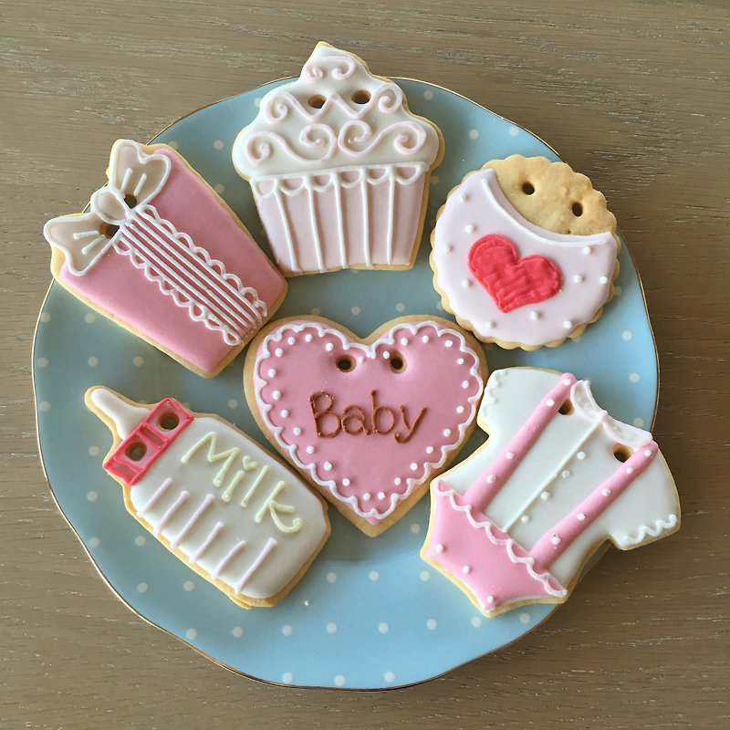 NIJI Cupcake 收涎粉红糖霜饼干6片组合 - 手工饼干 - 新鲜食材 粉红色