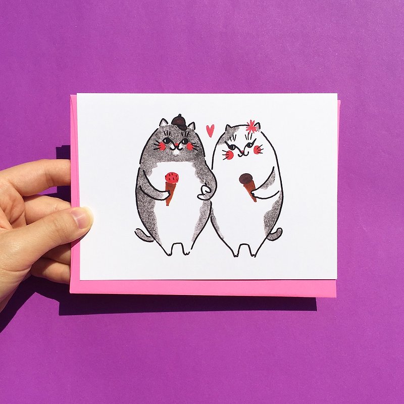 Greeting Card - Cat Ice Cream Couple Card