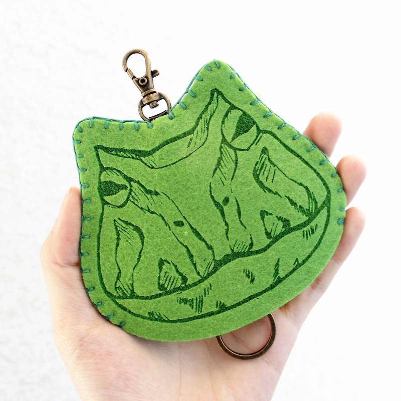 羊毛 钥匙链/钥匙包 绿色 - Animal-爬虫类系列-羊毛毡手缝钥匙套钥匙包Key sets/绿角蛙-青绿