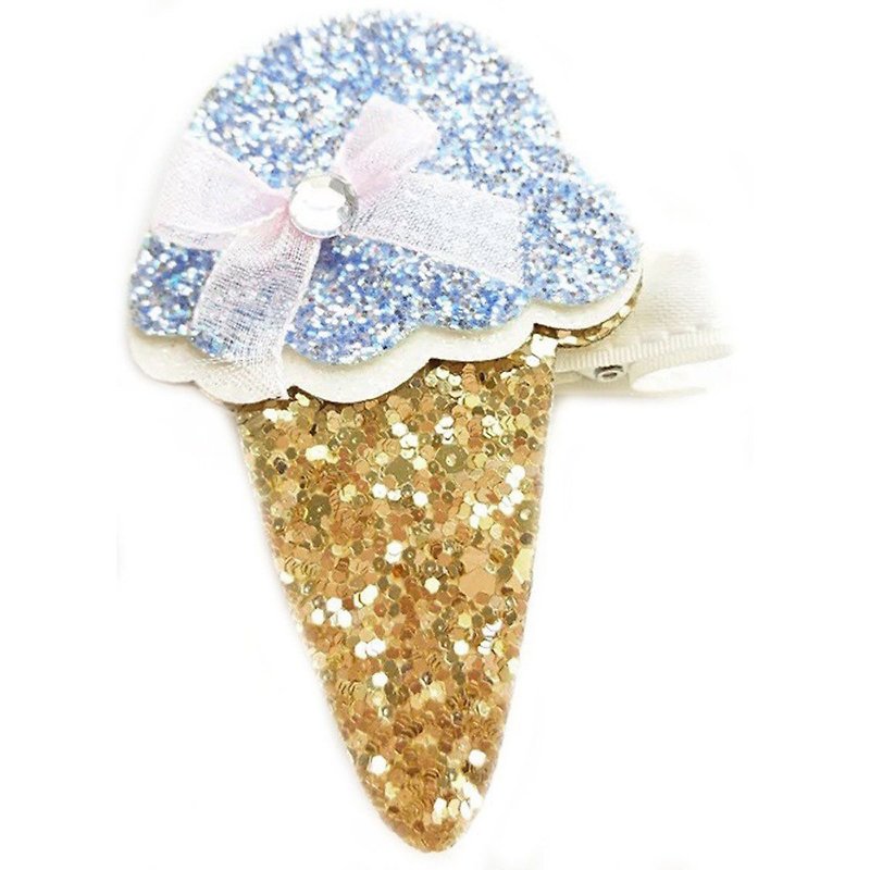 冰淇淋甜筒发夹 全包布手工发饰Ice Cream Sparkle Bow-Blue