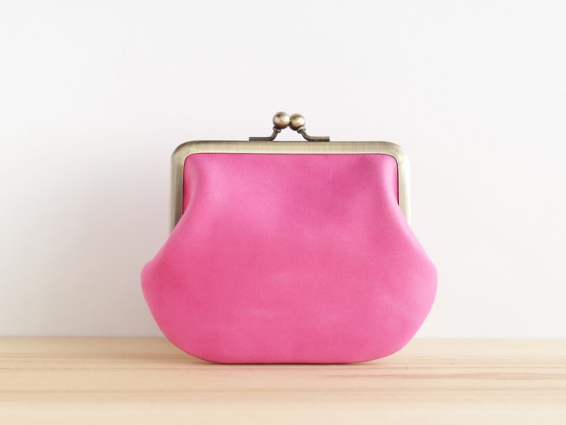 Square snap lock leather purse Pink - 皮夹/钱包 - 真皮 粉红色