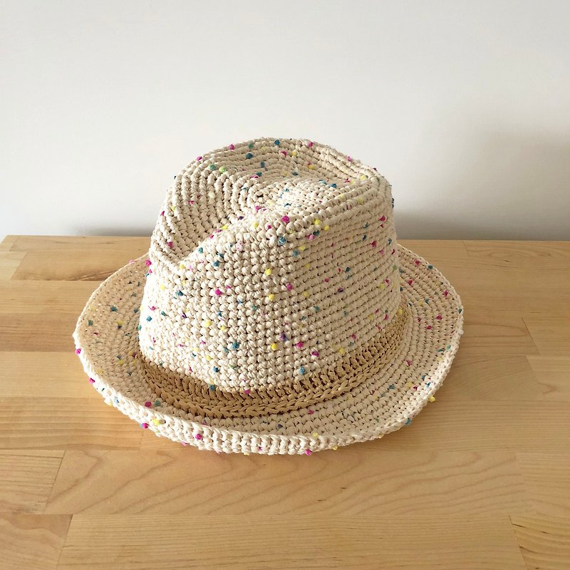夏日编织帽-缤纷棉花糖绅士帽 - 帽子 - 棉．麻 多色