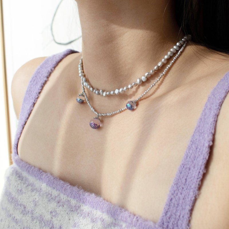 Seafoam Snowball Pearl Necklace - 项链 - 玻璃 紫色
