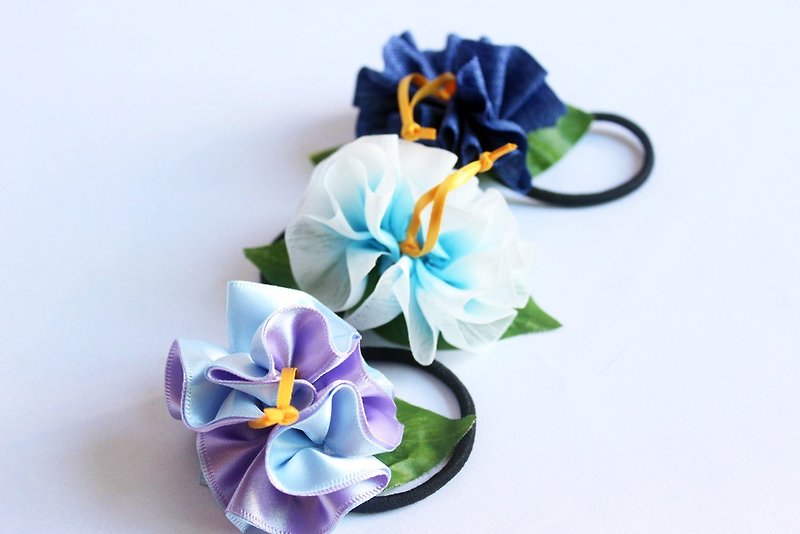 3ways hibiscus accessories,ponytail Holder(B3),hair bow,uke, - 发饰 - 棉．麻 蓝色