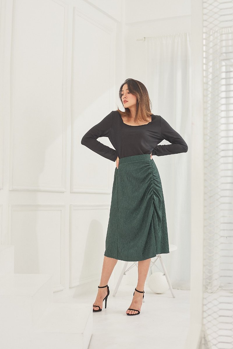【Off-Season Sales】Ellie midi skirt (pine) - 裙子 - 聚酯纤维 绿色