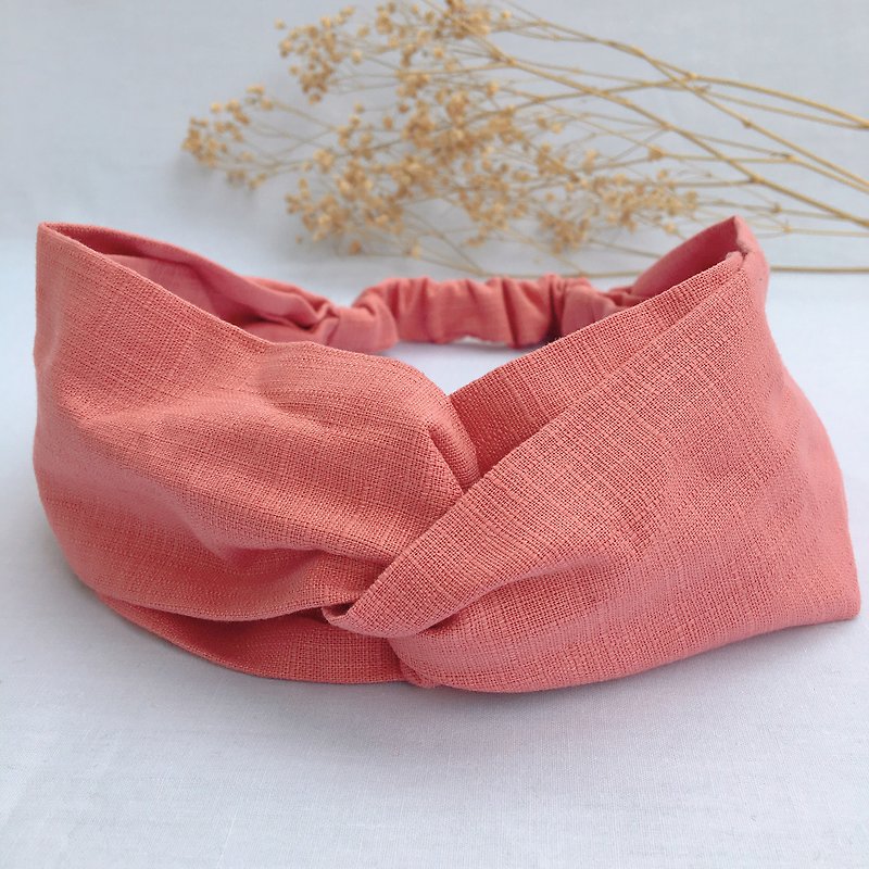 棉．麻 发带/发箍 粉红色 - 粉红玫瑰 - 素色交叉发带 | 海柏手作