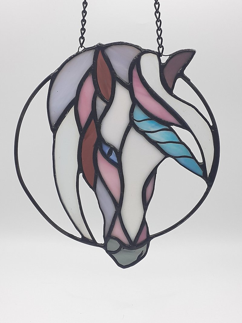 彩色玻璃独角兽捕梦网彩色玻璃童话马饰品 - 墙贴/壁贴 - 玻璃 多色