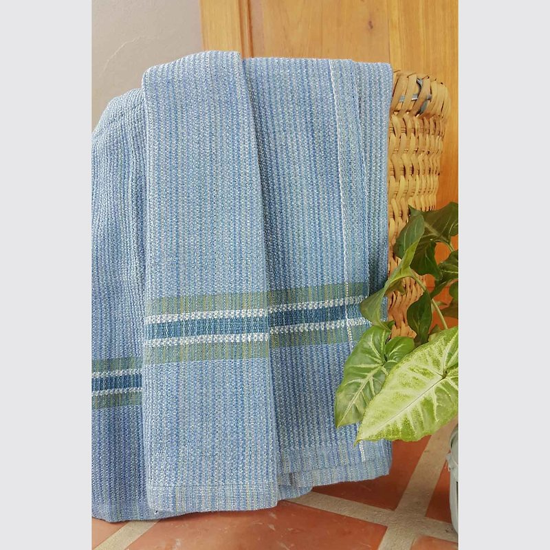 棉．麻 毛巾浴巾 蓝色 - Hand Spun Cotton Bath Towel, Indigo, Blue