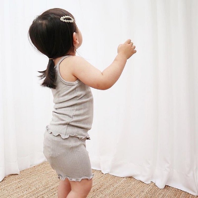 韩国细肩带荷叶边下摆弹力舒适居家服套装 Petit Set - 童装上衣 - 其他材质 