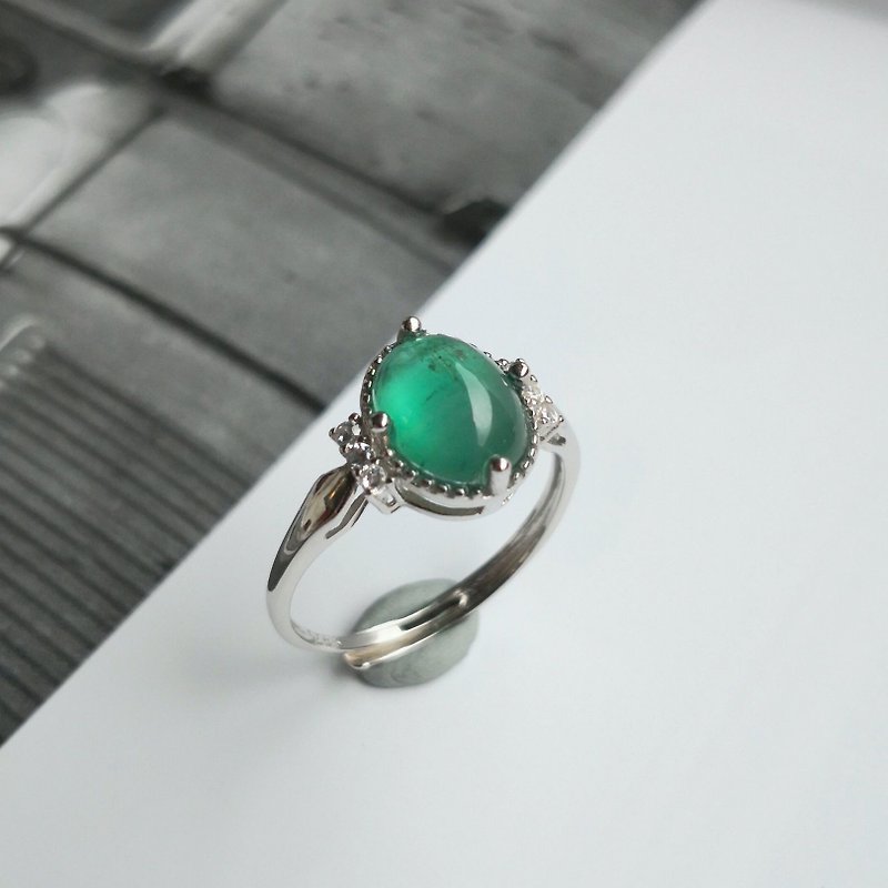 1.85克拉 祖母绿 翠绿光泽 放光色泽 稀有晶体干净 宝石戒 - 戒指 - 纯银 绿色