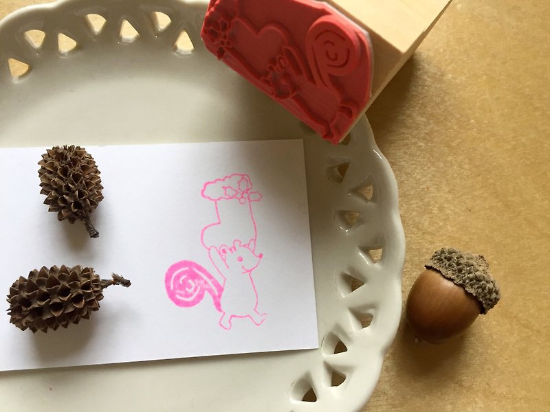 Zoe's Forest 松鼠圣诞袜对话框印章 橡皮章 圣诞节交换礼物 - 印章/印台 - 木头 
