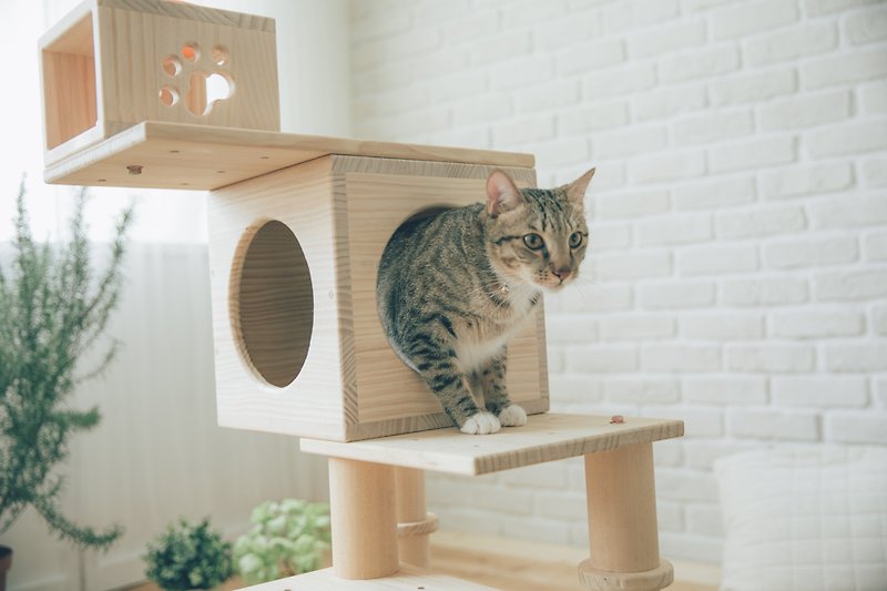 【M002】MiCHA 梦工房 - 乐高概念猫跳台 - 幸福回廊 - 玩具 - 木头 咖啡色