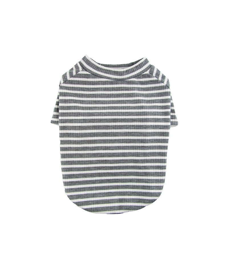 Gray & White Stripe 4x2 Rib Knit Tee, Dog Top, Dog T-shirt, Dog Apparel - 衣/帽 - 其他材质 灰色
