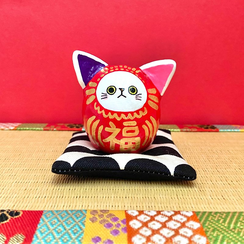 猫猫だるま　【大】 - 摆饰 - 粘土 红色