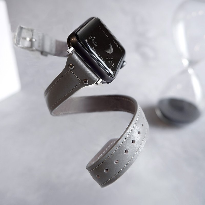 Exquisite | 高级真皮 Apple Watch 双圈表带 - 浅灰色 - 表带 - 真皮 灰色