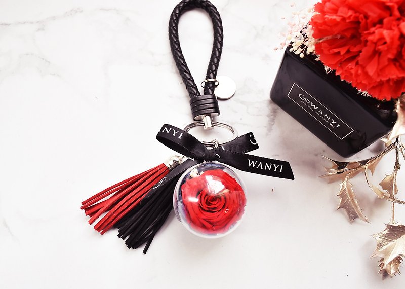 不凋花玫瑰钥匙圈(红奥斯丁花)  婚礼小物 生日礼物 送礼 情人节 - 钥匙链/钥匙包 - 植物．花 红色