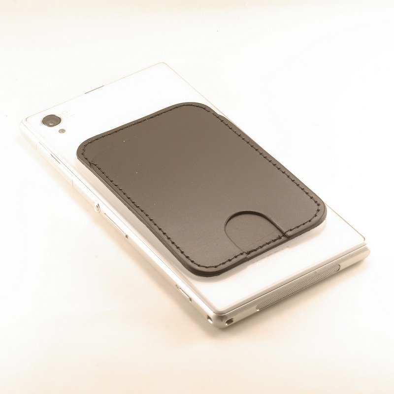 简约植鞣卡套  深黑色 背贴手机-定制化烙印 - 名片夹/名片盒 - 真皮 黑色