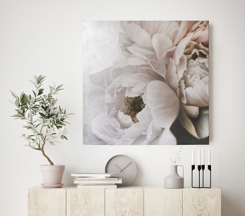 银粉色绘画|银粉色自然|花艺|丝绸牡丹 - 墙贴/壁贴 - 棉．麻 