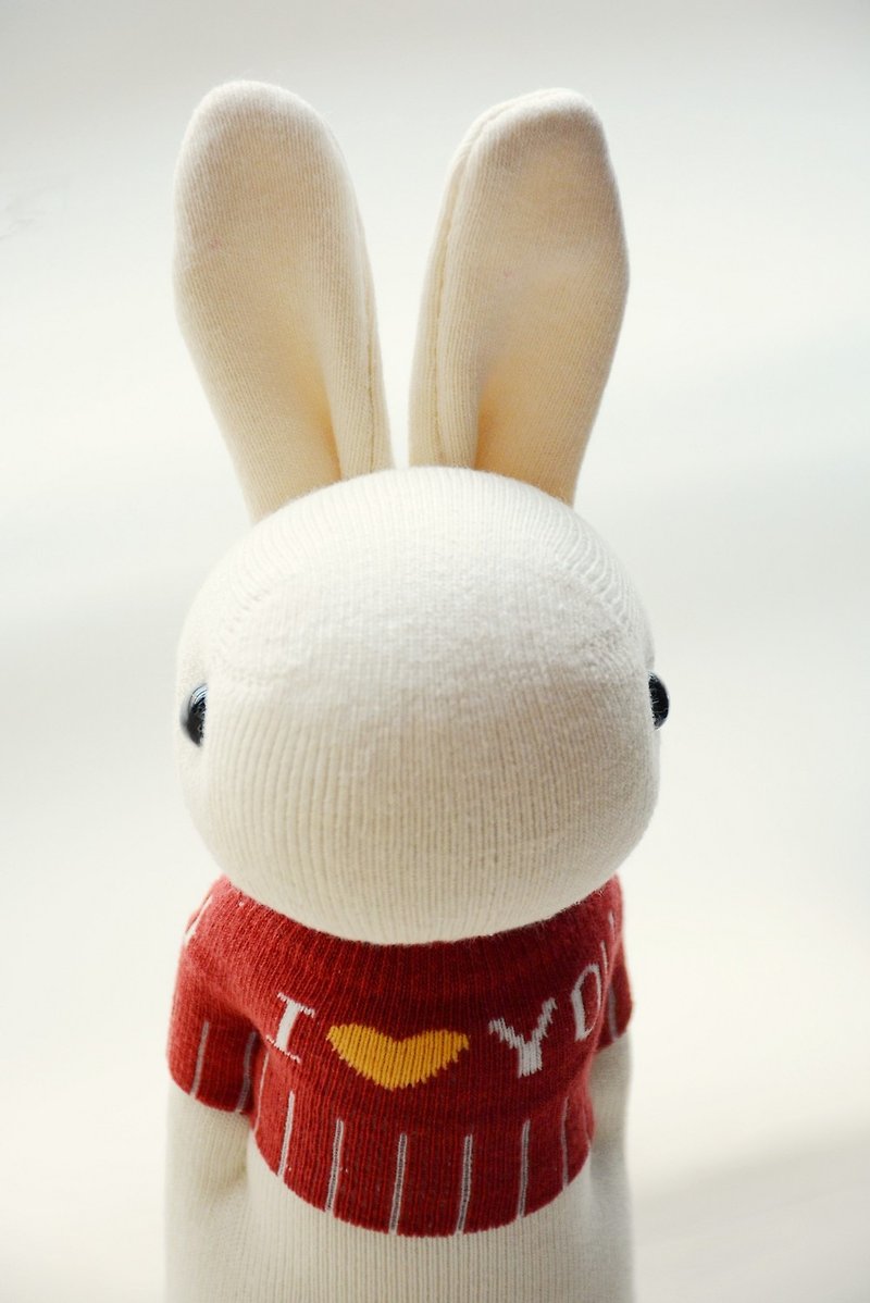 全手缝自然风袜子娃娃~I LOVE YOU 红T恤多米兔 - 玩偶/公仔 - 棉．麻 红色