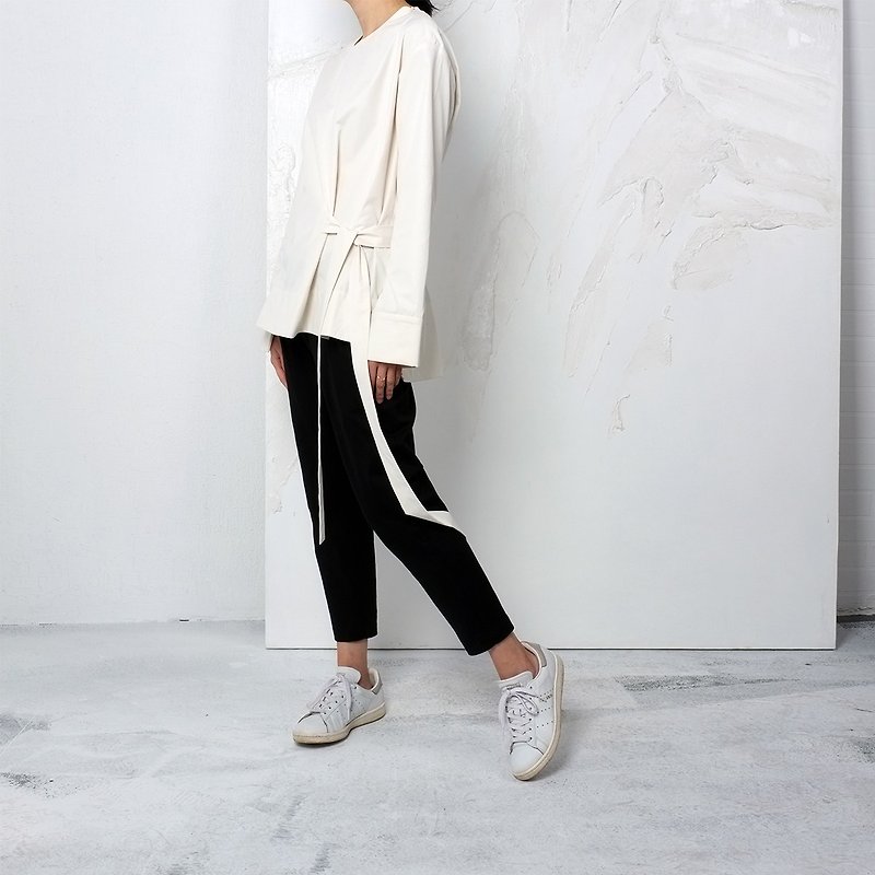 杲果/GAOGUO原创设计师女装品牌 新款极简米色绑带廓形衬衫上衣 - 女装衬衫 - 棉．麻 白色