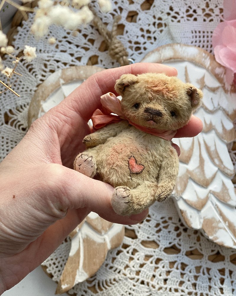Little stuffed  bear, memory gift bear, miniature teddy bear, friend for blythe - 玩偶/公仔 - 其他材质 咖啡色