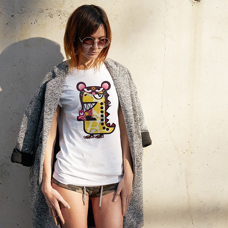 Rawr the Tee-Rex and the Chinese Zodiac Tees - Rat - 女装 T 恤 - 棉．麻 白色
