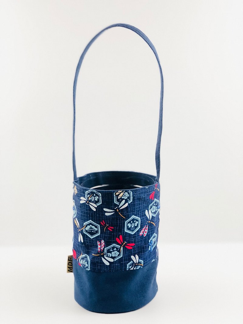 MDF 环保饮料袋 - 蜻蜓(深蓝) - 随行杯提袋/水壶袋 - 棉．麻 蓝色