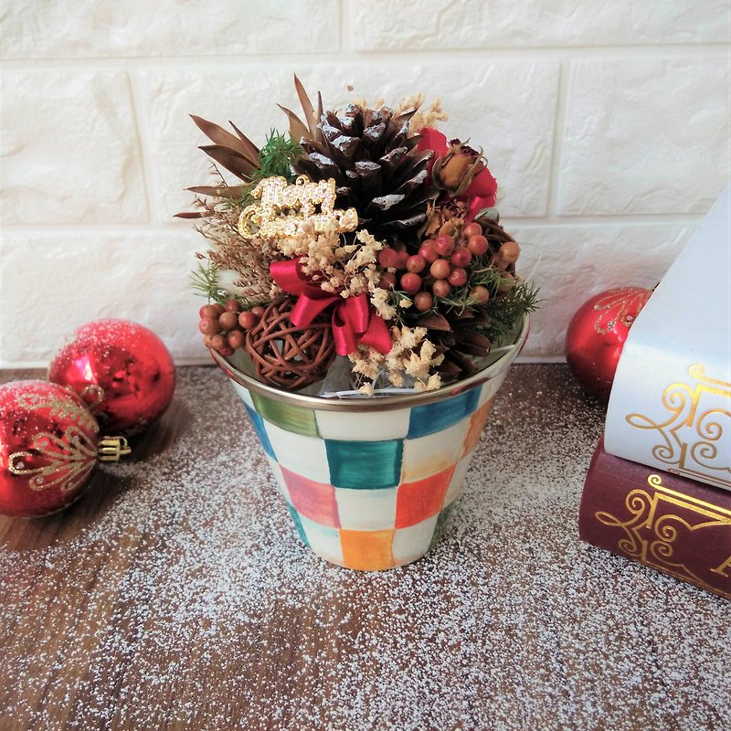 圣诞节彩色格纹珐琅花盆礼盒 附圣诞包装 - 摆饰 - 珐琅 多色