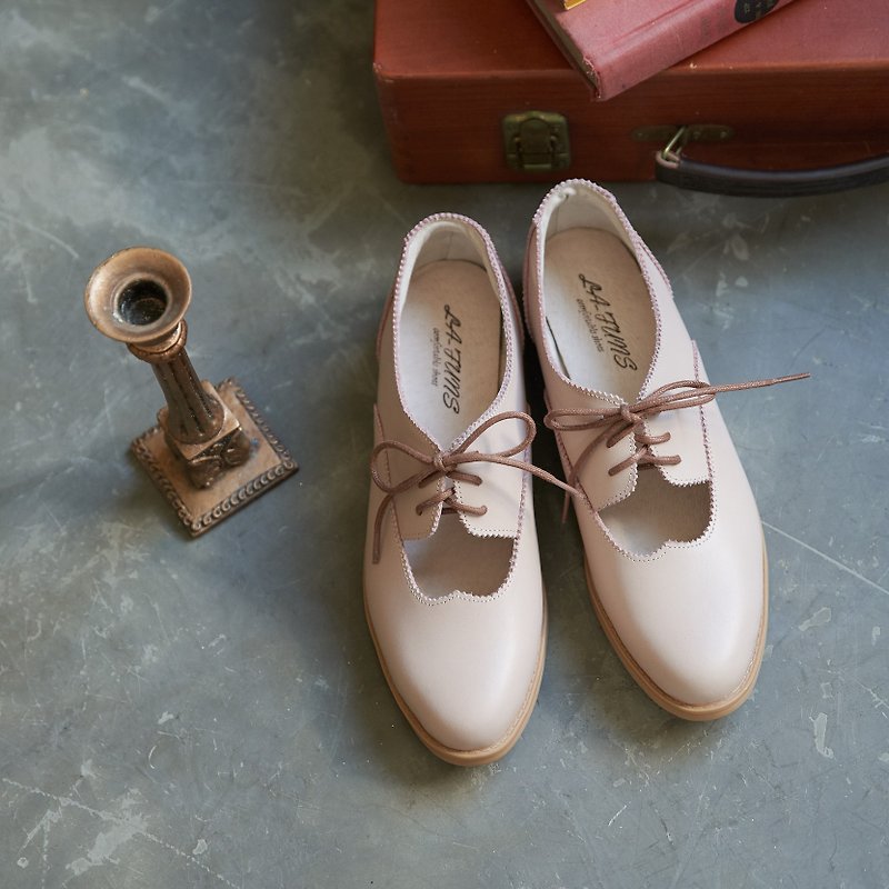 【英伦蕾丝风】牛津蕾丝女鞋。玫瑰粉 - 女款皮鞋 - 真皮 粉红色
