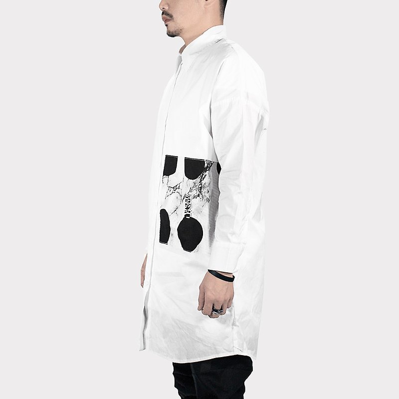 【ionism】宽版贴布衬衫白 - 男装衬衫 - 棉．麻 白色