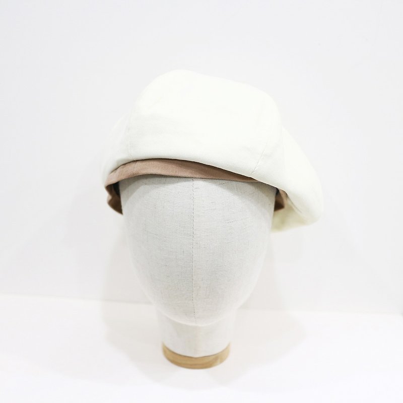 JOJA│[限量] 白x奶茶 灯芯绒贝蕾 / S-M可调式/ 贝蕾帽 / 画家帽 - 帽子 - 棉．麻 白色