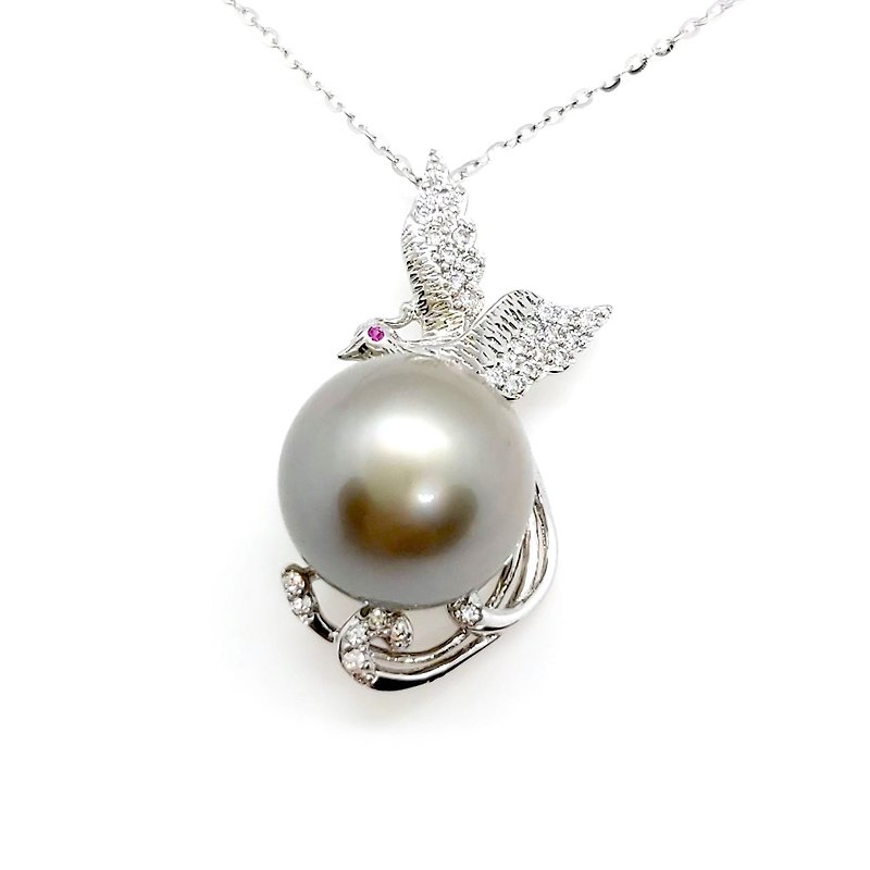 特殊色钻鸟海水大溪地珍珠纯银项链 - 项链 - 珍珠 