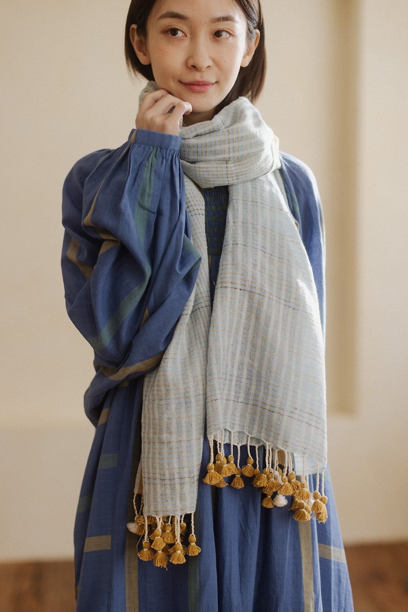 有机棉手织围巾_天蓝 - 围巾/披肩 - 棉．麻 蓝色