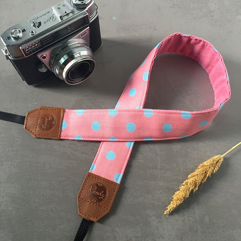 Pink Blue  Polkadot Mirrorless or DSLR Camera Strap - 相机 - 棉．麻 粉红色