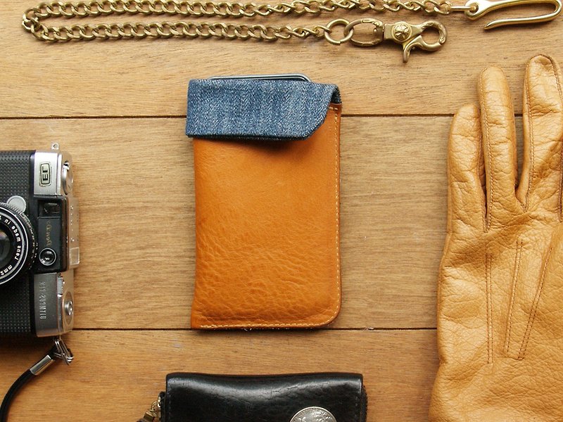 iPhone X / Xs - Jeans Tan 手工真皮手机套 (定制刻印/礼盒包装) - 手机壳/手机套 - 真皮 橘色