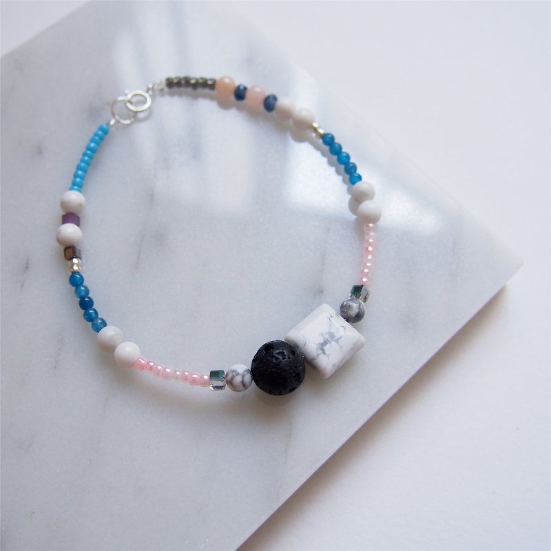 火山石 • 方形白松石 • 手链手环 • 礼物 - 手链/手环 - 宝石 蓝色