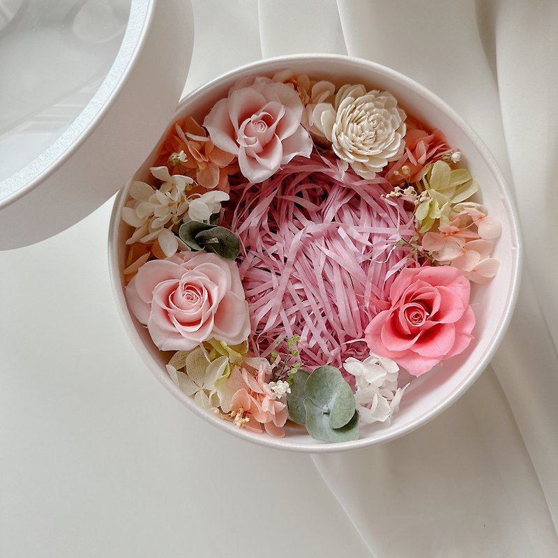 粉色花园永生扩香花圆形礼盒 - 干燥花/捧花 - 其他材质 粉红色