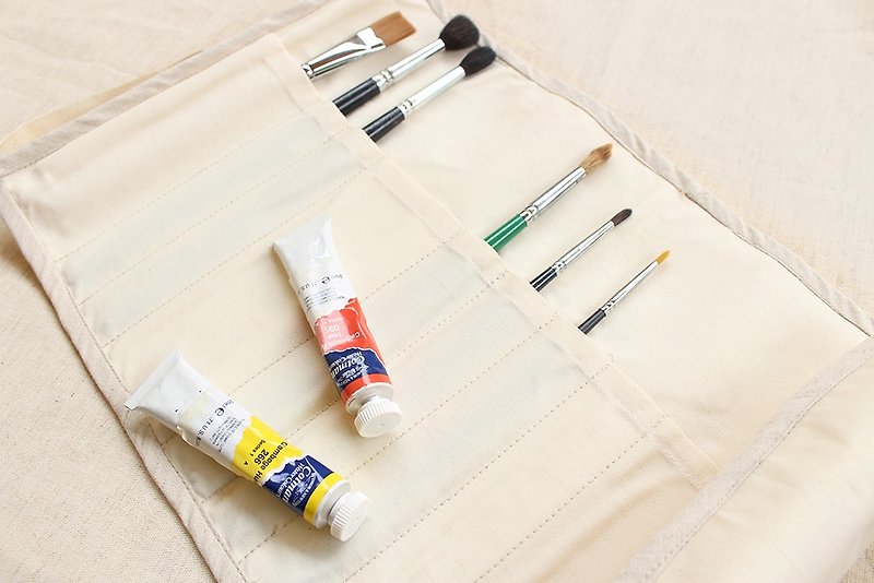 空白素色纯色画具袋/笔袋 工具收纳袋 DIY彩绘 滚边 巻物ケース  水彩絵具 - 铅笔盒/笔袋 - 棉．麻 白色