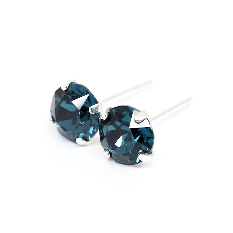 午夜蓝水晶施华洛世奇水晶 -纯银耳钉 -6毫米圆形 -单件或一双 - 耳环/耳夹 - 其他金属 蓝色
