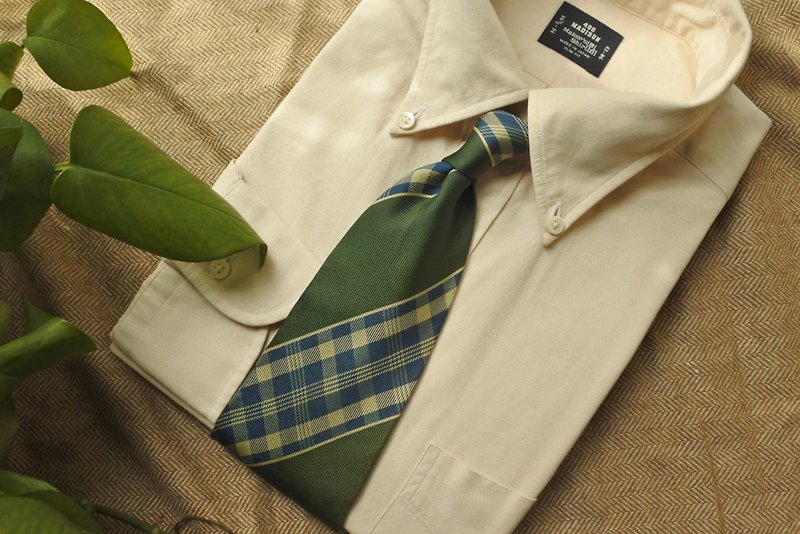 全真絲Vintage古董古著領帶 ENRICO COVERI英式绿色格纹 聖誕禮物 - 领带/领带夹 - 丝．绢 绿色