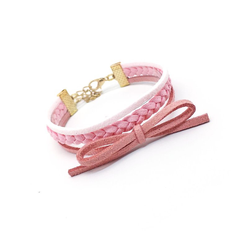 手工制作 简约个性 多层次 混色 编织手环 淡金色系列-粉红 限量 - 手链/手环 - 其他材质 粉红色