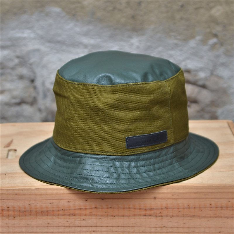 【秋冬新时尚】MAJORLIN 渔夫帽 绿色 真皮与酒袋布双料复古帽子 - 帽子 - 真皮 绿色