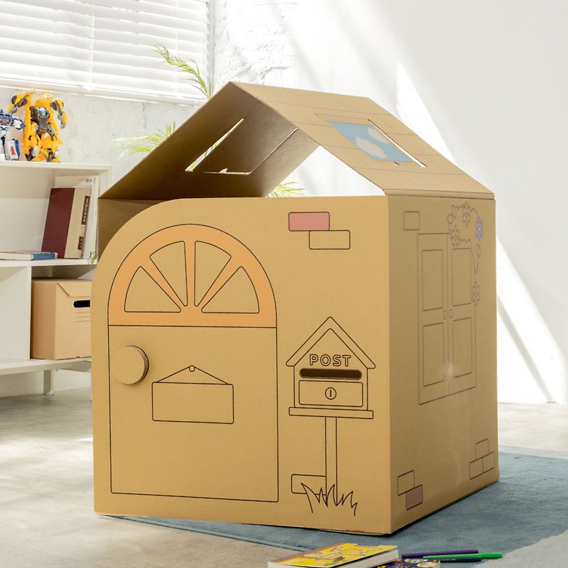 移动透天厝 折叠纸屋 附素材 儿童玩具 儿童帐篷 室内游戏屋 - 玩具/玩偶 - 纸 卡其色